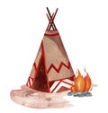 Native American tepee with campfire closeup Royalty Free Stock Photo