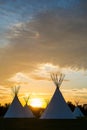 Native American Tepees on the Prairies at Sunset Royalty Free Stock Photo