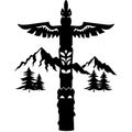 Native American Totem Pole Vector Design with Mountains and Trees Royalty Free Stock Photo