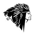 Native american shaman chief and wild cougar cat black and white vector portrait design Royalty Free Stock Photo