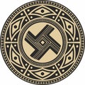 Native American vector round gold with black pattern. Royalty Free Stock Photo