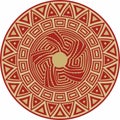 Native American vector round gold with red pattern. Royalty Free Stock Photo