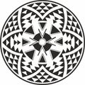 Native American vector round monochrome pattern. Royalty Free Stock Photo