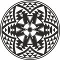 Native American vector round monochrome pattern. Royalty Free Stock Photo