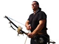 Native American archer ready to take the shot in a white background. Royalty Free Stock Photo