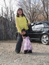 Native American woman with her daughter