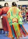 Native American Woman with Lime Green Ribbon Shawl