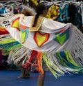 Native American Woman with White and Neon Orange and Yellow Ribbon Shawl over Outstretched Arms