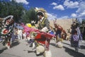 Native Americans in traditional costume performing Corn Dance ceremony in Santa Clara Pueblo, NM