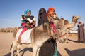 Native arabic family with donkey and goat Royalty Free Stock Photo