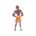 Native Black Skinned Man in Traditional Clothes, African or Australian Aborigine Cartoon Character Vector Illustration