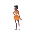 Native Black Skinned Woman in Traditional Costume, African or Australian Aborigine Cartoon Character Vector Illustration