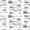native boho aztec ethnic arrows with beads and feathers vector seamless pattern hand drawn illustration Royalty Free Stock Photo