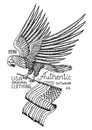 Native eagle american. wild bird. old label and badge. engraved hand drawn in old sketch. USA symbol, flag of patriot. Royalty Free Stock Photo