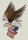 Native eagle american. wild bird. old label and badge. engraved hand drawn in old sketch. USA symbol, flag of patriot. Royalty Free Stock Photo