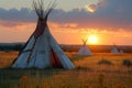 Native elegance Teepee in North American prairies at sunset Royalty Free Stock Photo