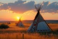 Native elegance Teepee in North American prairies at sunset