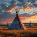 Native elegance Teepee in North American prairies at sunset