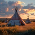 Native elegance Teepee in North American prairies at sunset