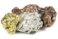 Gold, silver and copper nuggets Royalty Free Stock Photo