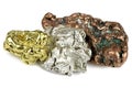 Gold, silver and copper nuggets Royalty Free Stock Photo