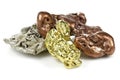 Gold, silver and copper nuggets Royalty Free Stock Photo