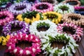 native hawaiian floral leis arranged in a circle