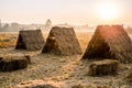 The native hut was built as a tourist accommodation and is a cottage built from rice straw used to feed animals after the harvest Royalty Free Stock Photo