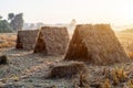 The native hut was built as a tourist accommodation and is a cottage built from rice straw used to feed animals after the harvest Royalty Free Stock Photo