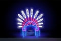 Native Indian American chief hat neon light icon. Ancient headdress with feathers. Indian chief headdress neon sign