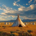 Native symbolism Teepee in the open prairies of Yellowstone, Wyoming