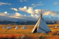 Native symbolism Teepee in the open prairies of Yellowstone, Wyoming