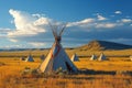 Native symbolism Teepee in the open prairies of Yellowstone, Wyoming