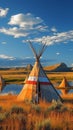 Native symbolism Teepee in the open prairies of Yellowstone, Wyoming