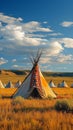 Native symbolism Teepee in the open prairies of Yellowstone, Wyoming