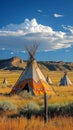 Native symbolism Teepee in the open prairies of Yellowstone, Wyoming