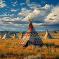 Native symbolism Teepee in the open prairies of Yellowstone, Wyoming