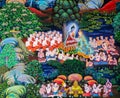 Native Thai Buddhist mural painting of the life of Buddha Royalty Free Stock Photo