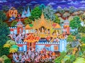 Native Thai Buddhist mural painting of the life of Buddha