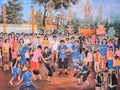 Thai mural painting of Buddhist festival