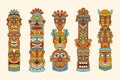 Native tribal masks. Indian totems tiki hawaii masks recent vector authentic mythology symbols