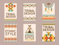Native tribal posters. Brochure or presentation with ethnic patterns. Flyer or header banners with national print Royalty Free Stock Photo