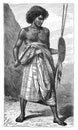 Native Warrior, Africa.History and Culture of Africa. Antique Vintage Illustration. 19th Century