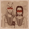 natives couple warriors sketch