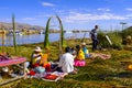 Natives at the Uros islands in Peru