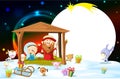 Nativity in Bethlehem with animals - Christmas vector oval frame Royalty Free Stock Photo