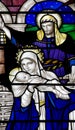 The Nativity: the birth of Jesus Christ in stained glass Royalty Free Stock Photo