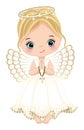 Nativity Cute Angel Girl Holding Cross. Vector Angel Little Girl