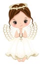 Nativity Cute Angel Girl Holding Cross. Vector Angel Little Girl