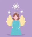 Nativity, cute angel and stars cartoon character